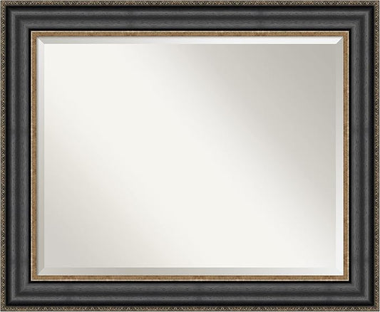 Amanti Art Black Bathroom Mirror for Over Sink, 28x34 Thomas Black Bronze Rectangle Vanity Mirror, Large Traditional Frame, Hangs Horizonally and Vertically, Bathroom Wall Decor, Beveled Edge