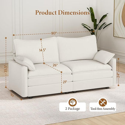 Vesgantti 74" Loveseat Sofa for Living Room, Comfy Cloud Couch Deep Seat Chenille Modern 2 Seater Small Sofa with Armrest Pillow, Easy Assembly for Small Spaces, Snow White