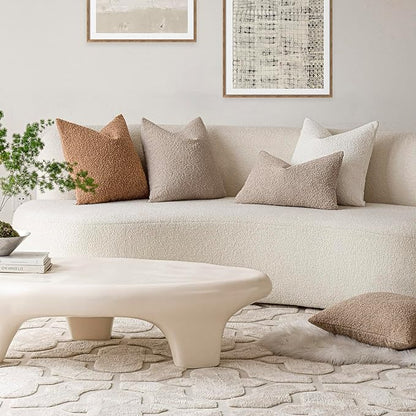 Foindtower Set of 2, Decorative Textured Boucle Throw Pillow Covers Accent Solid Pillow Cases Neutral Soft Cozy Couch Cushion Case for Chair Sofa Bedroom Living Room Home Decor 26 x 26 Inch,Oatmeal