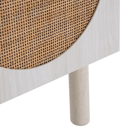 SAFAVIEH Home Collection Ophelia Bleached White/Natural Rattan 2-Door 2-Shelf Entertainment Media Stand (Fits up to a 50" Flatscreen TV)