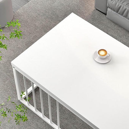 FOLUBAN White Coffee Table, Modern Rustic Wood and Metal Center Table, Industrial Rectangle Cocktail Tea Table for Living Room, White, 43.3 Inch