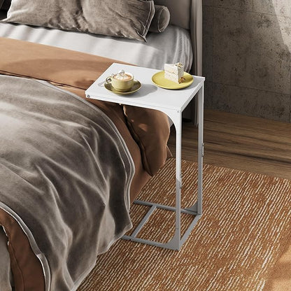 WLIVE C-Shaped End Table Set of 2, Small Couch Side Tables with Metal Frame, Sofa Table TV Tray for Living Room, Bedroom, White