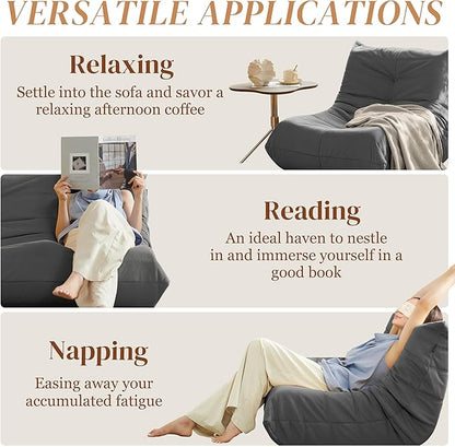 Bean Bag Chair, Fireside Chair Bean Bag Sofa for Adults, Bean Bag Chairs for Teens with High-Resilience Foam, Memory Foam & Non-Slip Base Bean Bag for Living Room, Bedroom, Office (Suede, Dark Gray)