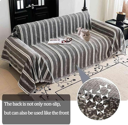 Couch Cover for Dogs Washable Sofa Cover, Sectional Couch Covers, Sofa Covers for 2 Cushion Couch, Non Slip Stripe Sofa Slipcovers Furniture Protector, Couch Protector from Cat Claws, Grey,71''x150''