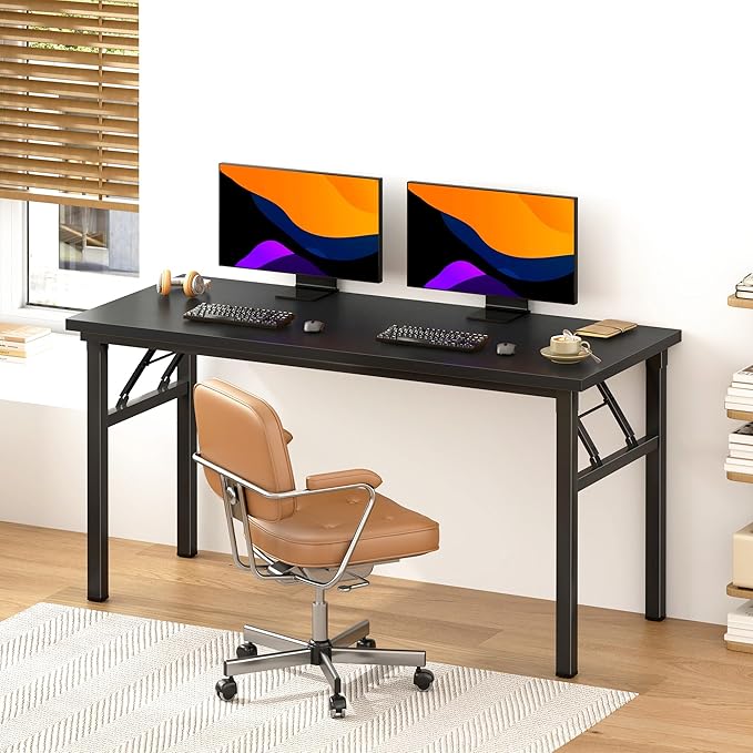 Need Office Computer Desk - 54.3L Sturdy and Heavy Duty Folding Laptop Table,Writing Table/Home Office Desk/Sewing Table,No Assembly Required (Black) AC5CB138