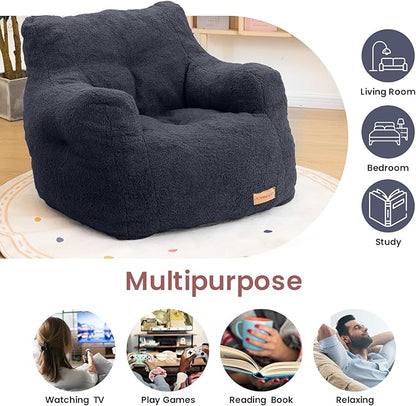 Bean Bag Chair with Filler, Bean Bag Sofa with Tufted Soft Stuffed Filling, Fluffy and Lazy Sofa, Comfy Cozy BeanBag Chairs with Memory Foam for Dorm, Apartment, Living Room (Blue)
