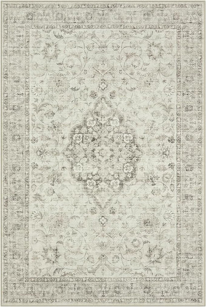 LIVEBOX Washable Area Rug 6x9 Rugs for Living Room Dining Room Under Table, Non-Slip Boho Indoor Carpet for Bedroom, Low-Pile Farmhouse Soft Carpets for Nursery Room Playroom, Taupe