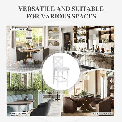 COLAMY Bar Stools Set of 6, Counter Height Bar Stools, Mid Century Modern Barstools, Wood Barstools for Kitchen Dining Room Bar, Grey White Wash