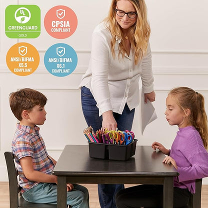 ECR4Kids 24in x 36in Rectangular Hardwood Table and Chair Set, 12in Seat Height, Kids Furniture, Grey Wash