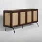 NTC MOSSIC Modern Sideboard with 4 Doors, Natural Rattan Storage Cabinet, Buffet with Metal Legs, Boho Accent Cabinet for Living Room, and Entryway, Effortless Assembly - Dark Walnut