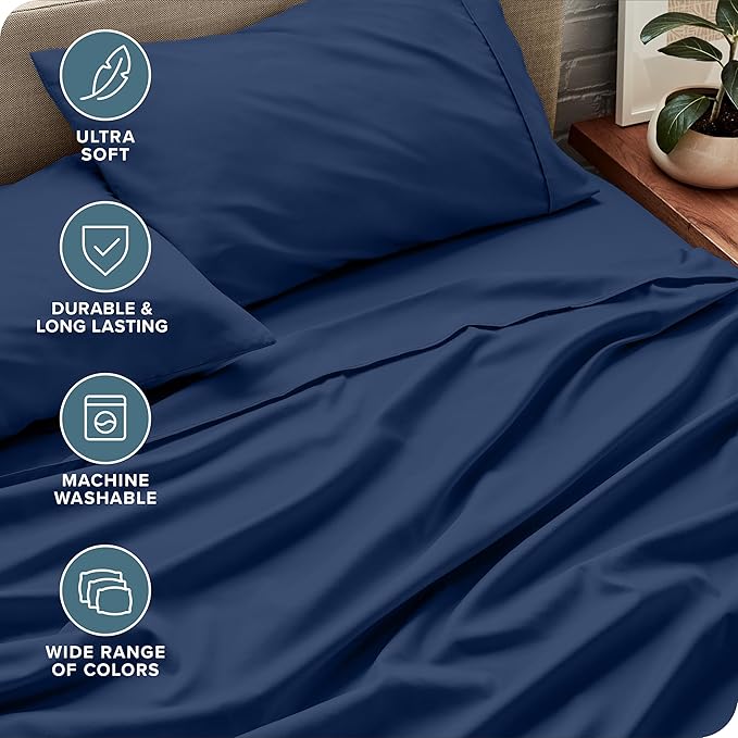 Bare Home Split King Sheet Set - 1800 Ultra-Soft Microfiber Bed Sheets - Double Brushed - Deep Pockets - Easy Fit - 5 Piece Set - Bed Sheets & Pillowcases (Split King, Dark Blue)
