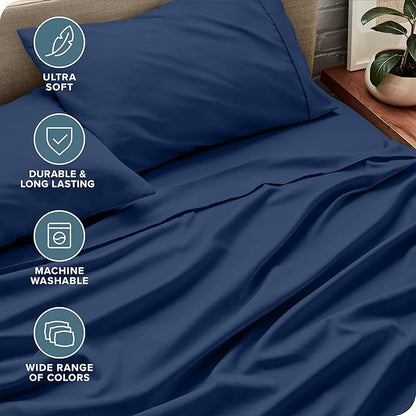 Bare Home Split King Sheet Set - 1800 Ultra-Soft Microfiber Bed Sheets - Double Brushed - Deep Pockets - Easy Fit - 5 Piece Set - Bed Sheets & Pillowcases (Split King, Dark Blue)