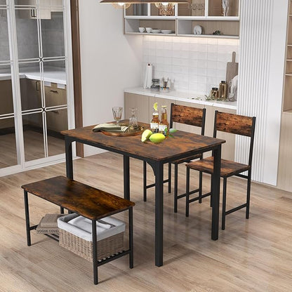 Tangkula Dining Table Set for 4, Kitchen Table and 2 Chairs for 4 with Bench, 4 Piece Dining Table Set for Small Space, Apartment
