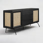 NTC MOSSIC Sideboard with 2 Doors and 3 Drawers, Buffet Cabinet with Natural Rattan and Metal Legs, Modern Storage Cabinet for Living Room, and Hallway, Effortless Assembly - Burnt Black