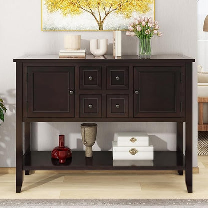 Merax Wood Farmhouse Buffet Table with Storage Shelf, 2 Drawers and Cabinets Buffet Coffee Bar Cabinet for Living Room Dinning Room Kitchen, Espresso