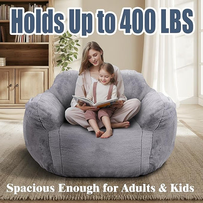 Large Bean Bag Chairs for Adults - Oversized Memory Foam Filled Bean Bag Sofa | Fluffy Adult Bean Bag Chair, Big Bean Bag Chairs for Living Room, Bedroom & Dorm - Gray