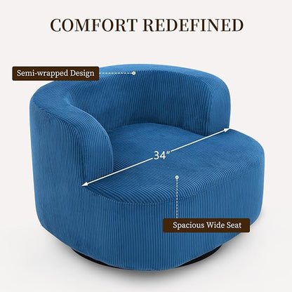 Furnimart 360° Swivel Barrel Accent Chair Set of 2, Round Upholstered Comfy Lounge Chair, Corduroy High-Resilienc Foam Single Sofa, No Assembly Wide Seat for Living Room, Bedroom, Apartment (Blue)