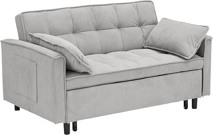 Ball & Cast Convertible Sofa Bed,Pull Out Loveseat Sleeper Sofa,Convertible Pull Out Couch W/2 Pillows,Adjustable Backrest & Side Pocket,Corduroy Futon Couches for Living Room,Apartment,Light Gray,54"