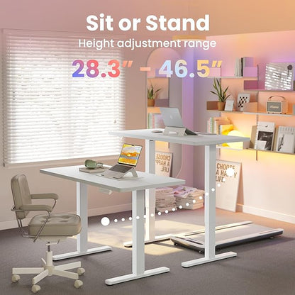 HUANUO Electric Standing Desk, 40 x 24 Inch Height Adjustable Computer Desk with Storage Bag, 4 Height Memory Settings, Sit Stand Up Desk for Home Office, White