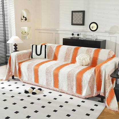 LUFEIJIASHI Boho Couch Covers for Sofa Non Slip Sofa Covers Washable Couch Covers for 3 Cushion Couch Sofa Pet Friendly Sectional Couch Cover Blanket Furniture Protector for Dogs (Orange, 91"x134")