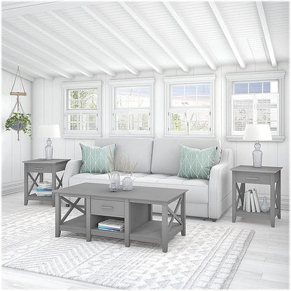Bush Furniture Key West Coffee Table with Set of 2 End Tables in Cape Cod Gray
