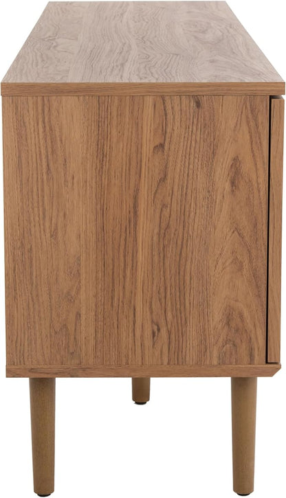 SAFAVIEH Claude TV Stand for up to 65" Flatscreen – Oak, 2 Sliding Doors with Interior Storage, 2 Open Shelves, Entertainment Media Console (MED9610D)