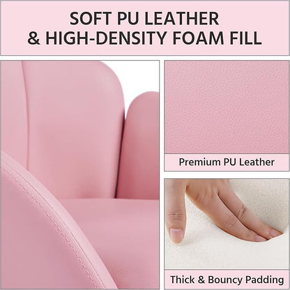 Yaheetech Modern PU Leather Armchair, Flower Shaped Makeup Chair Vanity Chair with Golden Metal Legs for Living Room/Makeup Room/Bedroom/Home Office/Kitchen, Simple Pink