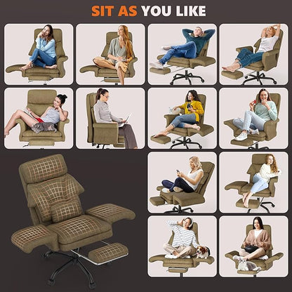 ELABEST C39 Cross Legged Office Chair with Footrest & Convertible Armrests - Pet-Friendly XL Home Desk Chair, Ergonomic Recliner with Lumbar Pillow, Criss Cross Design, Big and Tall Executive Chair