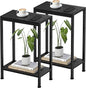 Narrow Side Table for Small Space Set of 2,2-Tier Small End Table with Shelf Holder, Slim Nightstand, Skinny Snack Couch Table in Living Room, Bedroom, Study, Kitchen and Balcony（Black