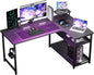 GTPLAYER L Shaped Gaming Desk, Carbon Fiber Style Computer Desk with Monitor Shelf and Hook, Black Small L Shape Desk with Adjustable Open Storage Shelf, Corner PC Table for Small Space Home Office