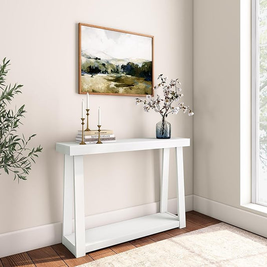 Plank+Beam Solid Wood Console Table with Storage, 46.25 Inch, Sofa Table with Shelf, Narrow Entryway Table for Hallway, Behind The Couch, Living Room, Foyer, Easy Assembly, White