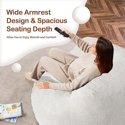 Giant Bean Bag Chair for Adults, Large Memory Foam BeanBag Chairs, Oversized Bean Bag Sofa with Filler, Faux Fur Big Reading Chair Comfy Floor Sofa Chair (Beige)