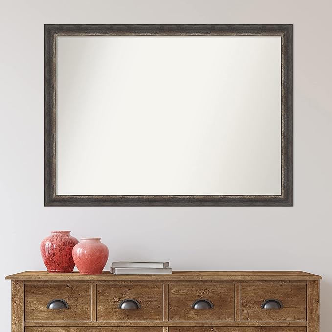 Amanti Art Brown Bathroom Mirror for Over Sink, 32x43 Bark Rustic Char Rectangle Vanity Mirror, X-Large Country Rustic Frame, Hangs Horizonally and Vertically, Bathroom Wall Decor, Non-Beveled Edge