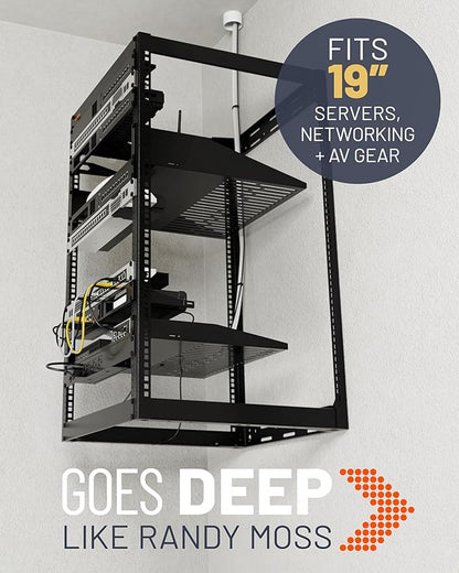 ECHOGEAR 20U Open Frame Rack for Servers & AV Gear - Wall Mountable Design Includes 2X Vented Shelves, 25x Rack Mounting Screws, 4X Leveling Feet, 4X Shelf Stops, & 2X Securement Straps