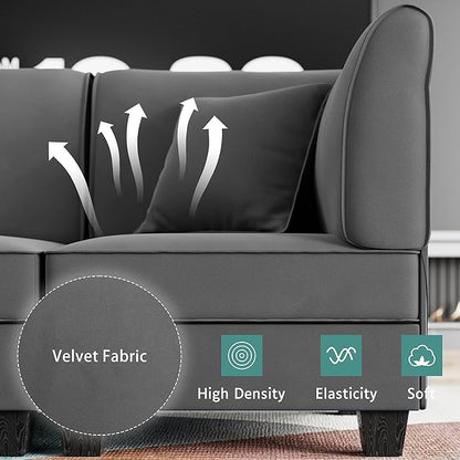 Shintenchi 6 Pieces Sectional Couch Modular Sofa,U Shaped Reversible Chaise Velvet SofaCouch with Cushions,Modular Sectional Sofa with Ottoman for Living Room (Dark Grey)