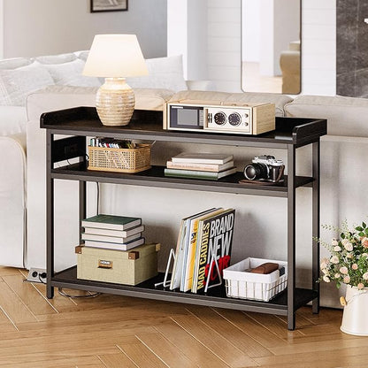 IRONCK Console Table, Sofa Table with Power Outlet, Farmhouse Hallway Table for Entryway, Living Room, Height Adjustable, Easy Assembly, Vintage Black, 43"