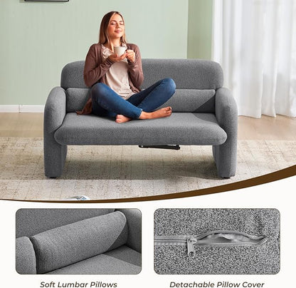 Furnimart Modern Loveseat Sofa, 54" 2-Seater Boucle Sofa, Comfy Upholstered Minimalist Couch, Small Couches for Small Spaces, Apartment, Office, Living Room, Bedroom, Dorm, Chenille Grey