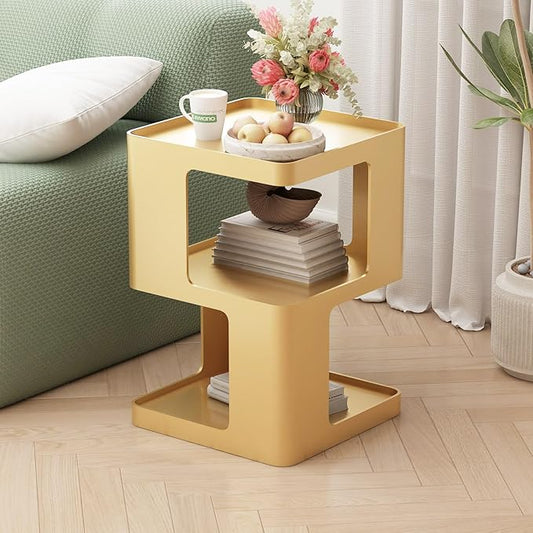 Metal Gold Nightstands, Modern Side Table with 3 Tiers Storage, Small End Table for Couch, Living Room Bedroom, Bedside Tables No Assembly Required