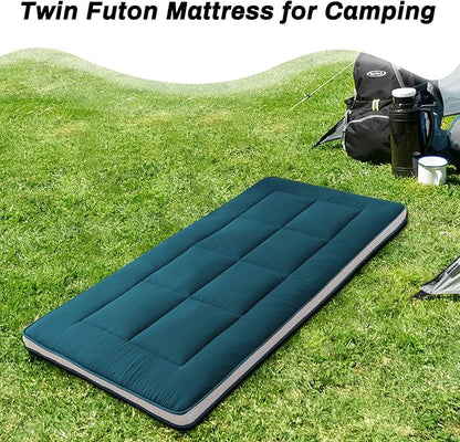 MAXYOYO Futon Mattress, Padded Japanese Floor Mattress Quilted Bed Mattress Topper, Extra Thick Folding Sleeping Pad Breathable Floor Lounger Guest Bed for Camping Couch, Bluestone, Twin Size