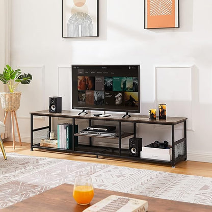 VECELO TV Stand for Televisions up to 80 Inch 70" Entertainment Center with Open Storage Shelves for Living Room/Bedroom, 3 Tiers Media Console Table Frame, 70 Inches, Brown+Metal