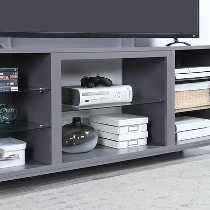 Manhattan Comfort Brighton 60" TV 7 Shelves, Tempered Glass Dividers and Media Wire Management, Modern Free-Standing Entertainment Center for Living Room, Fits up to 56" Television, OneSize, Grey