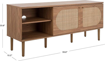 SAFAVIEH Claude TV Stand for up to 65" Flatscreen – Oak, 2 Sliding Doors with Interior Storage, 2 Open Shelves, Entertainment Media Console (MED9610D)