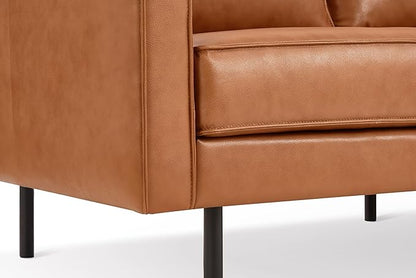 Valencia Varese 90" Full Leather Couch Cognac Tan Brown- Italian Nappa Leather Modern Cloud Couch for Living Room/Apartment Furniture