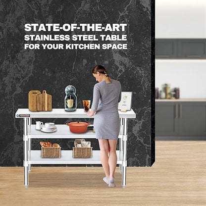 DuraSteel Food Prep Stainless Steel Table - 24 x 60 Inch Commercial Metal Workbench with Adjustable Under Shelf - NSF Certified - for Restaurant, Warehouse, Home, Kitchen, Garage