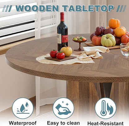 Round Dining Table for 4, 39" Small Dinner Table with Cross Base Round Brown Kitchen Tables for Dining Room, Kitchen, Living Room