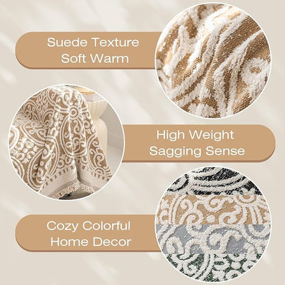 STACYPIK Modern Khaki Jacquard Couch Cover French Style L-Shape Sofa Protector for 3-Cushion Couch, Washable, Stain Resistant, 71x150IN