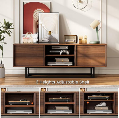 HAIOOU TV Stand for 50 55 Inch TV, Modern TV Console Small Entertainment Center with Sturdy Metal Base, Push-to-Open Doors and Soft-Close Hinges for Living Room, Bedroom - Walnut Brown