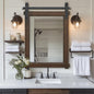 Farmhouse Barn Door Mirror: 22"x30" Black Rustic Wood Frame Mirror for Wall - Home Decor for Entryway/Bathroom/Living Room