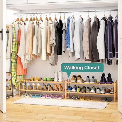 2-Tier Long Shoe Rack for Entryway, Black Bamboo Wood Shoe Rack for Closet & Hallway, Long 33IN | Beautiful | Functional | Sturdy | Durable