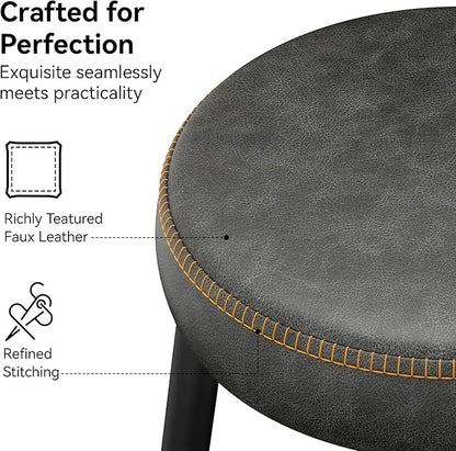 Counter Height Bar Stools, 26" H Backless Bar Stools Set of 6, Upholstered Faux Leather Kitchen Counter Stools, Mid Century Modern, Kitchen Island Home Bar, Pub, Black Grey